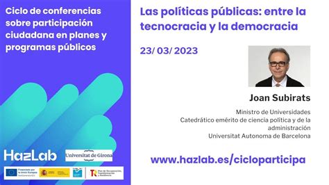 Conferencia Joan Subirats Sobre Las Pol Ticas P Blicas La