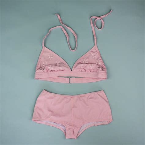 Vintage Deadstock Pink Floral Bikini Shorts Set Depop