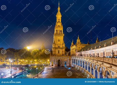 Night View of the Plaza De Espana Spanish Square in Sevilla Spain Stock ...