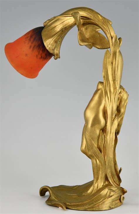 Art Nouveau Gilt Bronze Lamp With Nude Deconamic