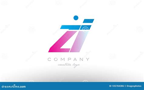 Zi Z I Alphabet Letter Combination Pink Blue Bold Logo Icon Design