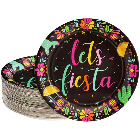 80 Pack Lets Fiesta Mexican Paper Plates For Birthday Dessert Cinco