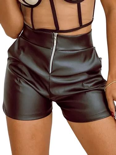 Short Feminino Couro Fake Cirre Z Per Frontal Cintura Alta Mercadolivre