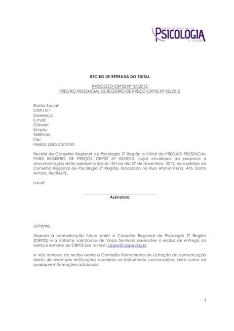 PDF RECIBO DE RETIRADA DO EDITAL 2013 1 24 CRP02 E A