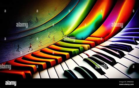 abstract music background with piano keys and rainbow colors - 3d ...