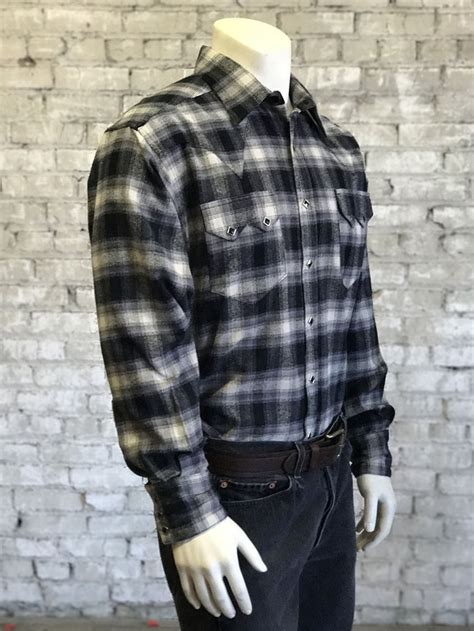 Men S Plush Flannel Plaid Western Shirt 647 BLK By Rockmount Ranch Wear