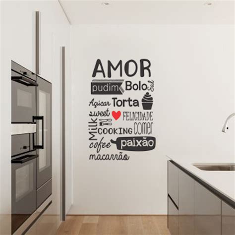 Adesivo De Parede Decorativo Frase Cozinha Comida Amor Elo7