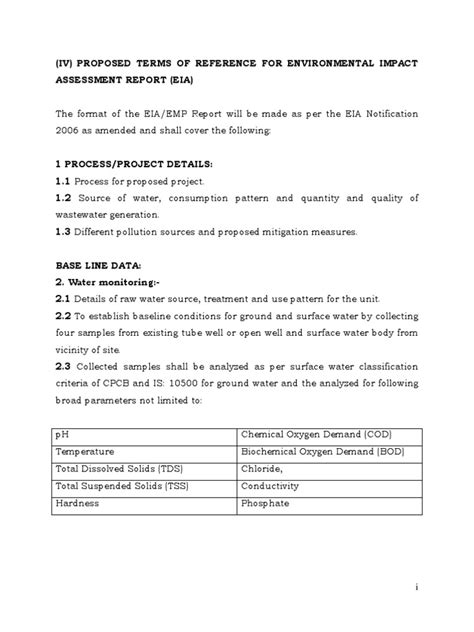 Proposed Terms Of Reference For Environmental Impact Assessment Report