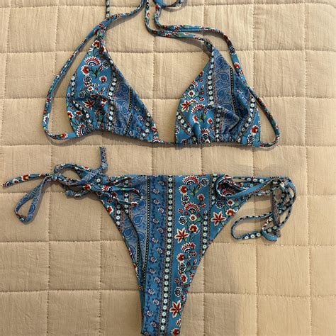 Blue And Red Floral Bikini Set Beachykeen Bikini Depop
