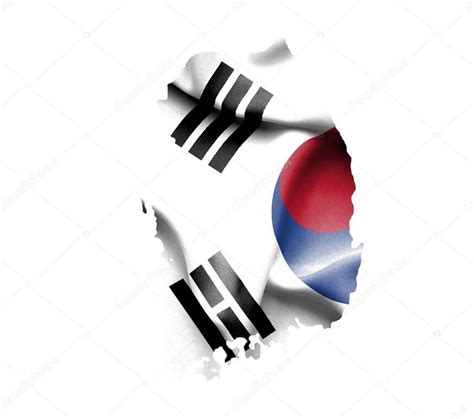 Map Of South Korea With Waving Flag Isolated On White Stock Photo By