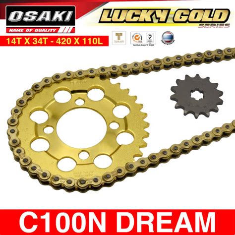 C100N Dream 14 34 X 420 110L Osaki Lucky Gold Chain And Sprocket Set