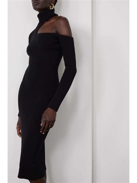 Tom Ford Cutout Ribbed Wool Blend Turtleneck Midi Dress Net A Porter