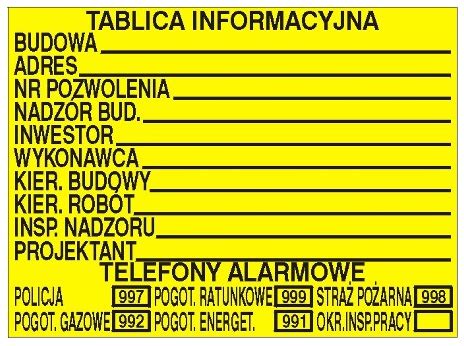 TABLICA INFORMACYJNA BUDOWLANA 50x70 TABLICZKA 10801578054