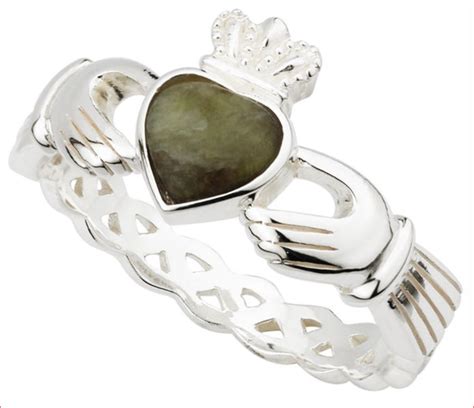 Sterling Silver Connemara Marble Irish Claddagh Ring Irish Jewelry