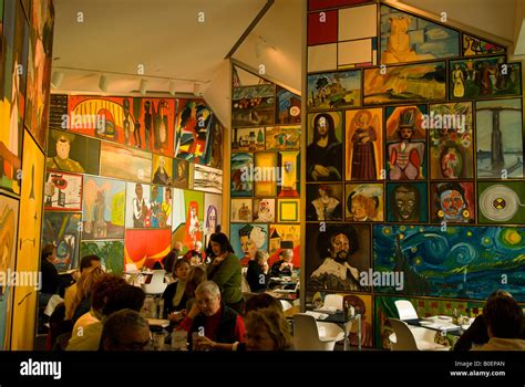 Kemper Museum of Contemporary Art cafe diners wall paintings Kansas City Missouri MO Stock Photo ...