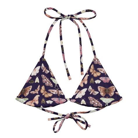 Moth Eclipse Recycled String Bikini Top Purple Academia Goblincore Aesthetic Tie Bikini