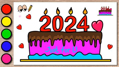 Drawing Cute New Year Cake 2024 How To Draw Cute Cake Easily 2024