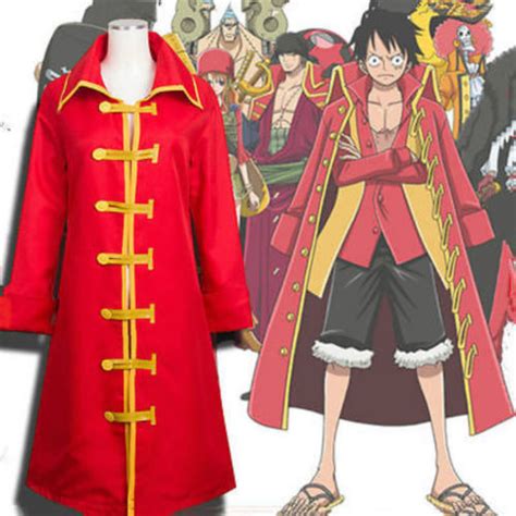 One Piece Monkey D Luffy Uniform Cosplay Costume Red Trench Coat Cloak