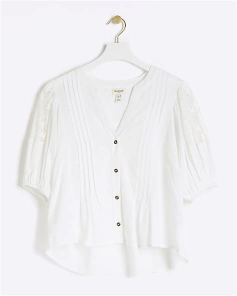 White Lace Panel Puff Sleeve Blouse River Island