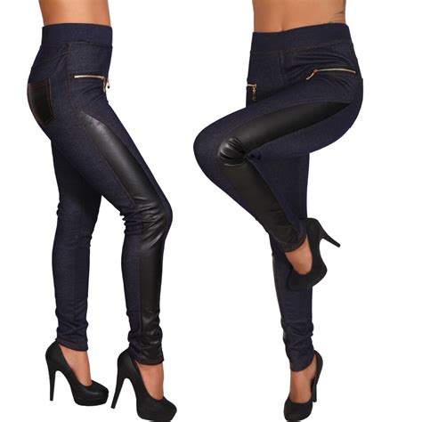 Thermo Jeans Stretch Hose Breiter Bund Jeggings Treggings Leggings