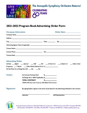 Fillable Online Program Book Advertising Order Form Fax Email