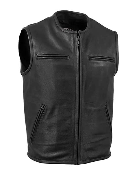 Mens Standard Black Faux Leather Vest