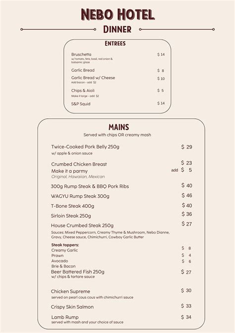 Nebo Pub Menu - Nebo Hotel