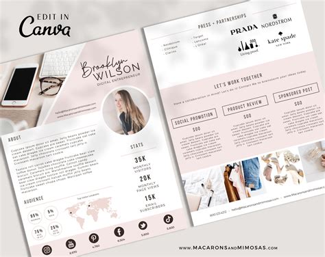 Pretty Media Kit Template • Macarons And Mimosas