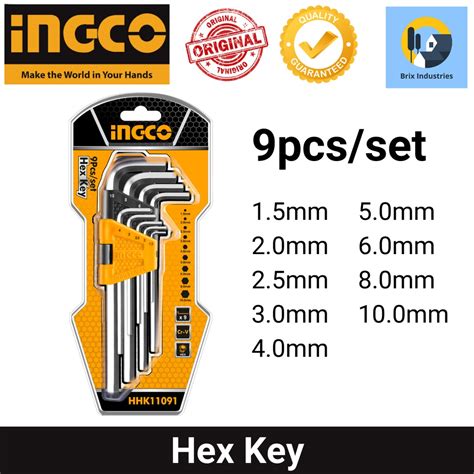 Ingco Pieces Hex Key Long Arm Set Hhk Heavy Duty L Style Allen