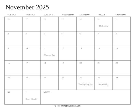 Printable November Calendar With Holidays