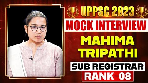 Uppsc 2023 Rank 8 Mahima Mishra Sub Registrar Uppsc 2023 Final Result Youtube