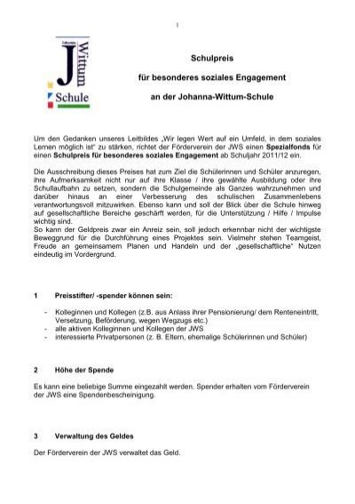 Antrag an den FÃrderverein der Johanna Wittum Schule