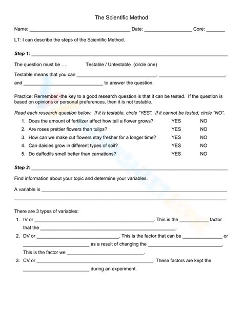 Free Printable Scientific Method Worksheets for Students