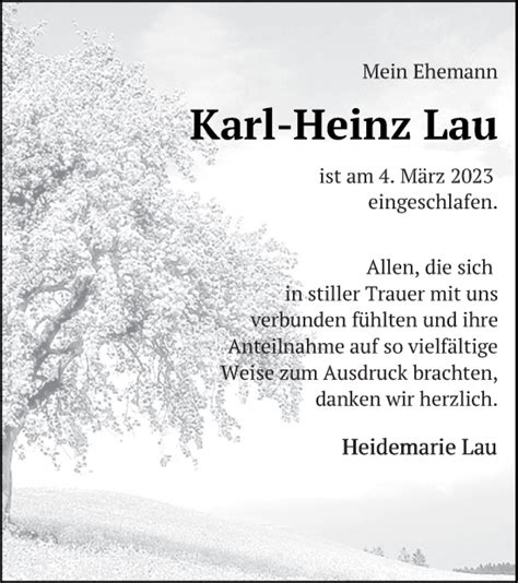 Traueranzeigen Von Karl Heinz Lau Trauer Nordkurier