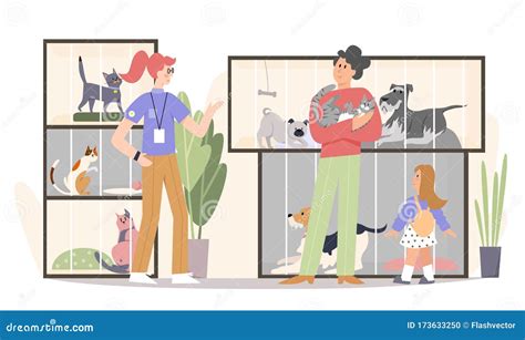 Family Adopting Cat Flat Vector Illustration. Father, Happy Girl Kid ...