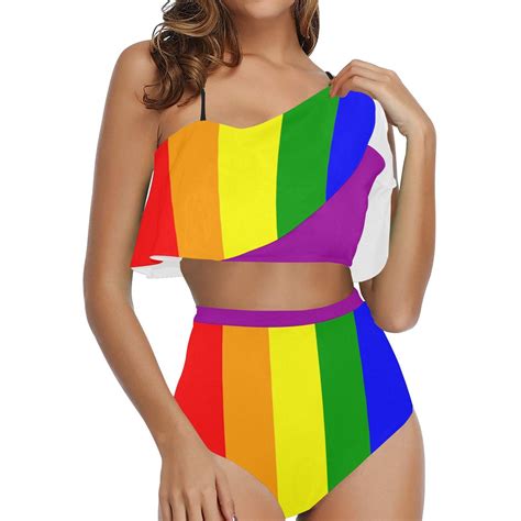 LGBTQ Pride Rainbow Waisted Flounce Bikini Set Etsy