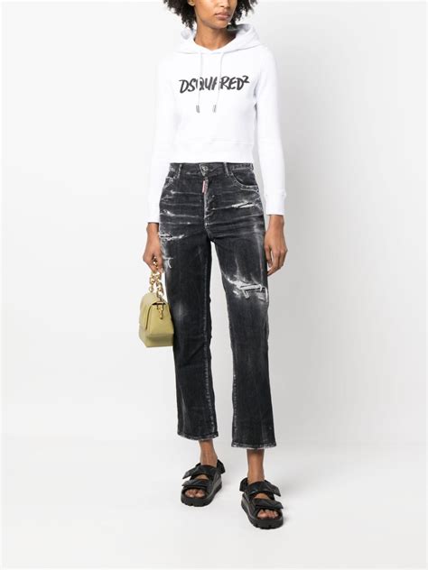 Dsquared Distressed Effect Cropped Jeans Black Farfetch Uk