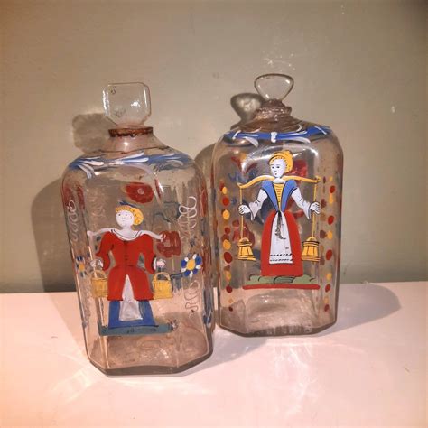 Proantic Pair Of 18th Century Swiss Flueli Painted Bottles