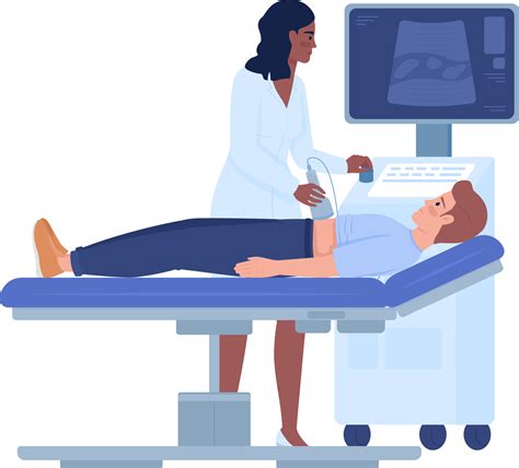 Doctor using ultrasound scanner semi flat color vector characters