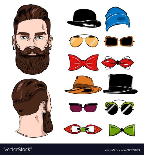 Male Head Accessories Set Royalty Free Vector Image