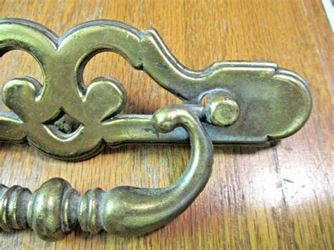 BPC 20619 Drawer 1940s Drop Bail Pull Handle Aged Brass 4 1 2 Centers