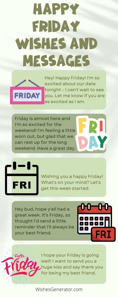 a poster with the words happy friday wishes and messages in different ...