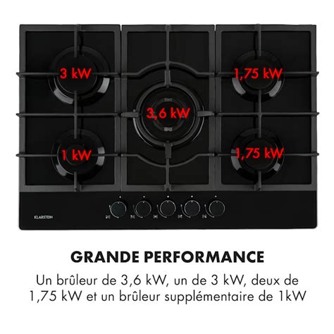 Klarstein Ignito table de cuisson à gaz 5 zones 5 brûleurs