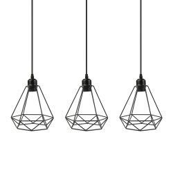 Lustre suspension hombuy forme diamant disque 3 lumières abat jour noir