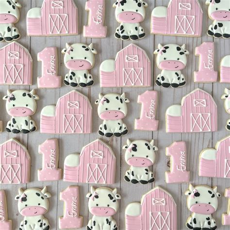 Farm Birthday Cookies Individually Wrapped Farm Party Cookies Pink