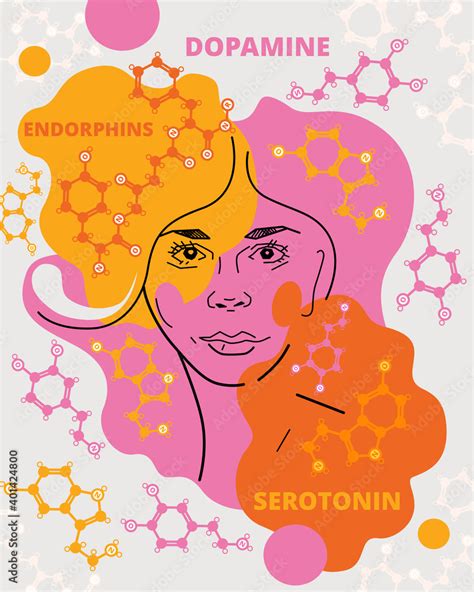 Female Face And Of The Structures Of Neurotransmitters Serotonin