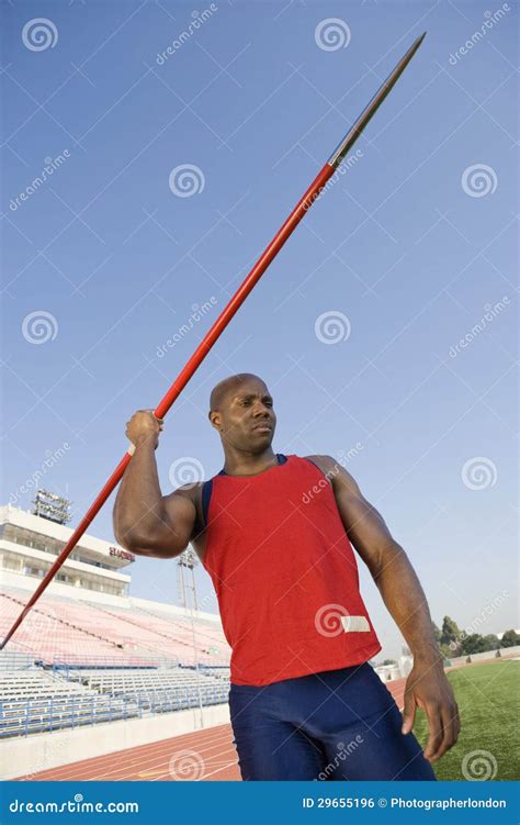 Male Athlete Ready To Throw Javelin Stock Photo Image Of Adult