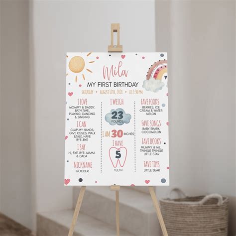 Editable Sunshine Rainbow First Birthday Milestone Sign Boho Rainbow