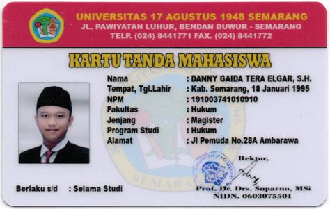 KARTU TANDA MAHASISWA (KTM) UNIVERSITAS 17 AGUSTUS 1945 (UNTAG) SEMARANG | S2 : Danny Gaida Tera ...