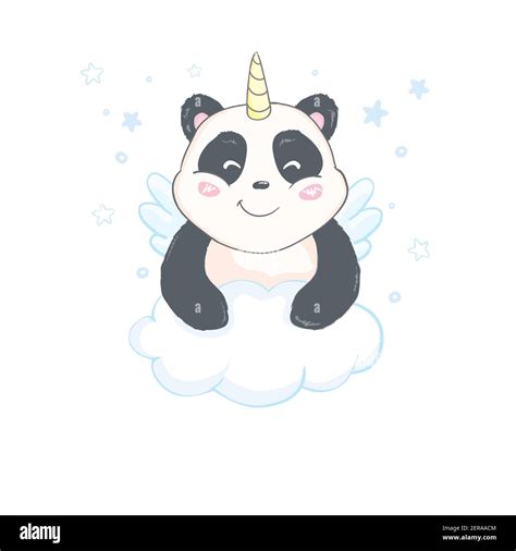 Cute And Funny Panda Unicorn Sticker Template With Cartoon Concept Use